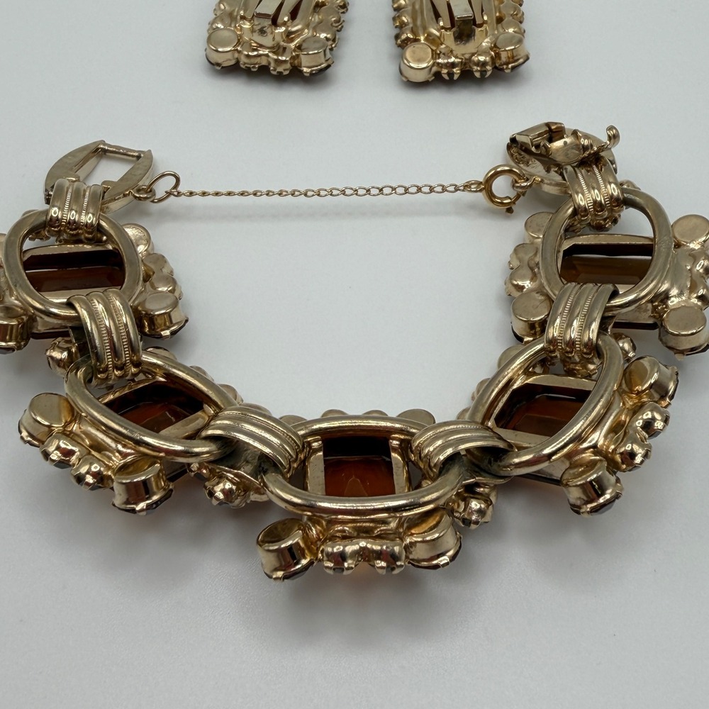 Juliana Elster & DeLizza VTG Smoky Topaz Rhinestone Bracelet and Earrings Set - Picture 6 of 16
